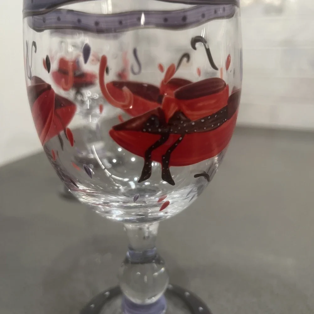 VINTAGE RED HAT LADY WINE GOBLET----HANDPAINTED----